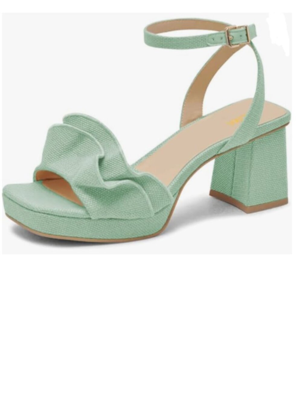 Pazzion Light Green Platform Square Toe Pleated Ruffle Sandal Block Heel Shoes